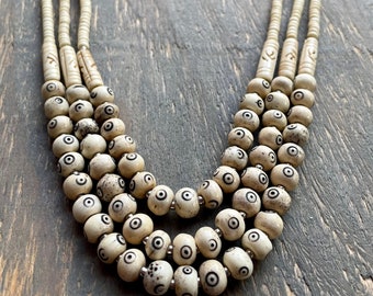 Three Strand Bone Bead Necklace