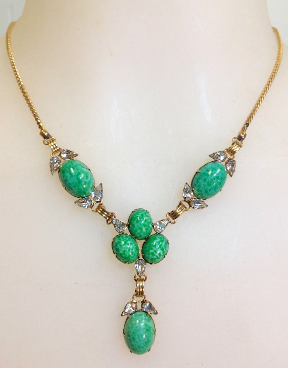 12K Gold Filled Star Art with Green Peking Glass … - image 1