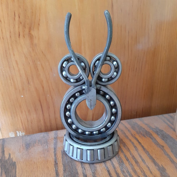 Handmade Welded Scrap Metal Sculpture Owl Statue, Industrial Bearings Figurine