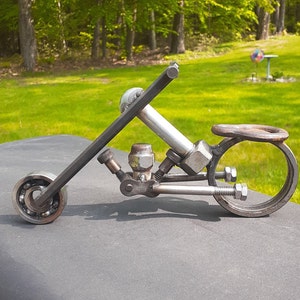 Scrap Metal Motorcycle Chopper Welded Handmade Repurposed Junk Upcycled Art Sculpture