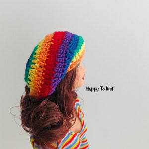 Rainbow slouchy beanie for fashion dolls.