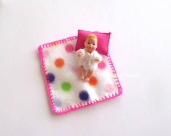 Miniature Doll Blanket and Pillow – Fits up to 4" Dolls, Mix & Match Colors