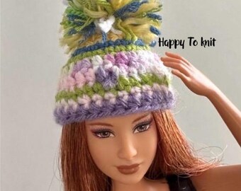 Beanie hats with pompom for fashion dolls