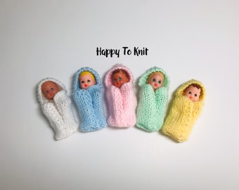 Hand-knitted miniature baby bunting/swadle. Fits 2.5" doll like baby Krissy - Several colors.
