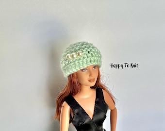 Hand-Knitted Doll Hat with Beads, Fits 11.5" Fashion Dolls