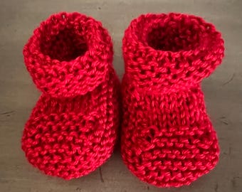 Hand Made 3-6 Months Knitted Red (Harvest Red) Baby Booties