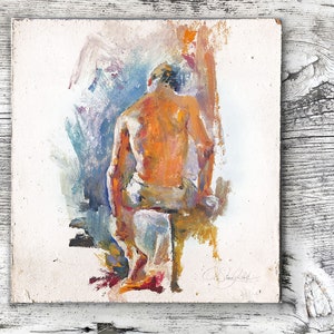 Druck von Männliches Modell Gemälde - menschliche Figur Ölgemälde - Kunstdruck auf Papier