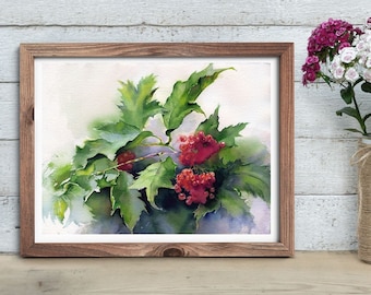 Snowball tree painting - original guelder-rose, fine art print, watercolor painting paper