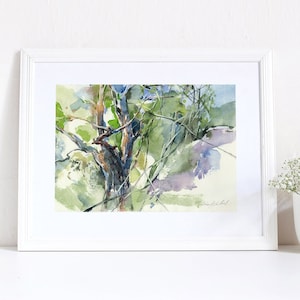 Fine art Print of Forest watercolor painting, impressionistic green trees wall hanging art decor, giclee on archival watercolor paper