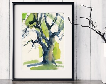 Oak Tree print of watercolor painting - woods watercolor painting print, Oak giclee on watercolor paper, wall art decor