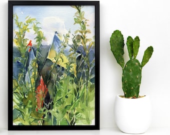 Ukrainian flag in the greenery, the flag of freedom - giclee