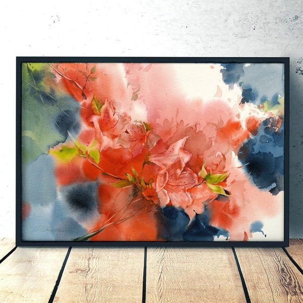 Japan Azalea art print watercolor - peony watercolor painting print decor, rhododendron kitchen art print, giclee on watercolor paper