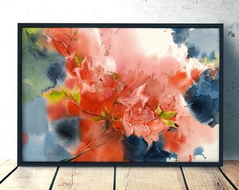 Japan Azalea art print watercolor - peony watercolor painting print decor, rhododendron kitchen art print, giclee on watercolor paper