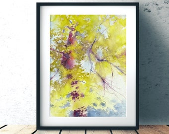 Print of Autumn tree watercolor painting - yellow maple, giclee on paper