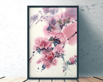 Pink apple flowers Art print from watercolor painting, giclee on watercolor paper, unframed