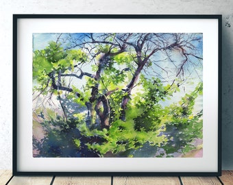 Art print of Apple tree watercolor - green tree wall art decor - art print on watercolor paper