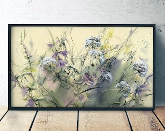 Field flowers Art print from watercolor painting of Bellflowers and wild flowers, wall hanging art, giclee on watercolor paper