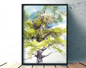 Pine tree from Malmö - watercolor painting, original or print, giclee on watercolor paper