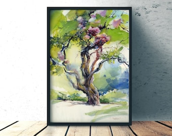 Lilac tree watercolor painting print - Botanical Art, Nature Inspired Wall Decor, Purple Flower Illustration - Colorful home design