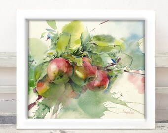 水彩画　買い物　パン　果物　りんご　絵　アート　絵画　美術　インテリア 水彩画買い物パン果物りんご絵アート絵画美術インテリア