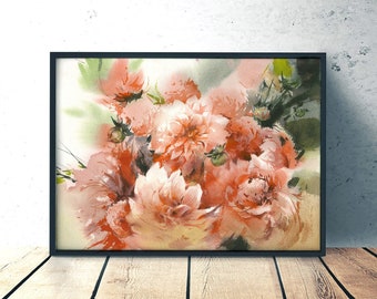 Art print of Dahlia flowers - giclee from watercolor flower painting, not framed