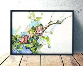 Apple flowers blossom painting - original watercolor or Art print, giclee on watercolor paper, unframed