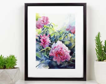 Peony art print of watercolor - peony watercolor painting print - watercolor peony wall art - giclee on watercolor paper paper