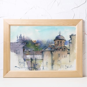 Kiew Podil ukrainischen Stadtbild - Kunstdruck von Aquarell Malerei, Plein Luft, Giclée auf Aquarell Papier