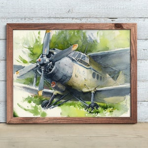 Airplane art print of watercolor painting Antonov airplane artwork aviation art gift for pilot nautical lounge decor, office wall art image 3