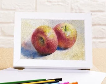 Watercolor print -  red apples painting | kitchen decor - fruit illustration | farmhouse wall art - cottagecore gift - bright summer artwork