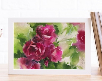 Watercolor rose painting - rose original painting and prints, flower wall hanging art