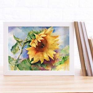 Art print of Sunflower Watercolor painting sunflower Watercolor painting print Sunflower wall art Sunflower print image 2