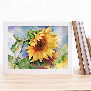 Art print of Sunflower Watercolor painting - sunflower Watercolor painting print - Sunflower wall art - Sunflower print image 2