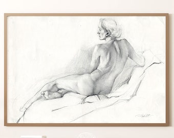 Impresiones artísticas de mujer desnuda: dibujo a lápiz sobre papel, decoración artística de pared para dormitorio, estilo art nouveau, sin marco