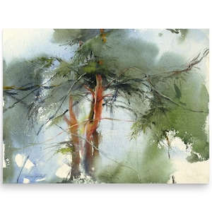 Stampa di pittura ad acquerello di pino - decorazione della parete della stanza verde - arte sopra il letto - regalo di pensionamento - regalo per la nuova casa - arredamento per l'home office