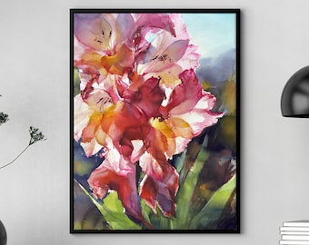 Gladiolus Art print from watercolor painting, large wall hanging art, giclee on watercolor paper