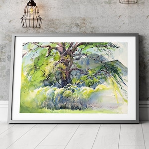 Oak tree watercolor painting print - wood painting, giclee on watercolor paper