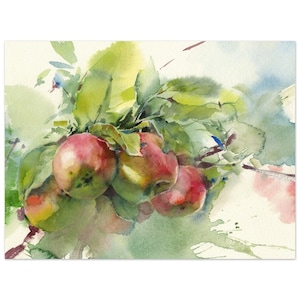 Stampa del dipinto dell'albero di mele: frutta ad acquerello di mela, arredamento rustico della cucina, idee per l'arredamento della cucina, stampa su carta da acquerello