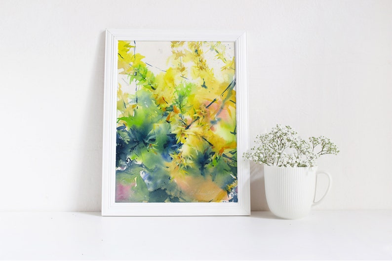 Forsythia art print of watercolor painting yellow flowers eclectic wall art decor for living room giclee on watercolor paper image 6