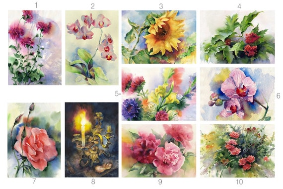 windmill Flower watercolor painting print rose butterfly ACEO print poppy
