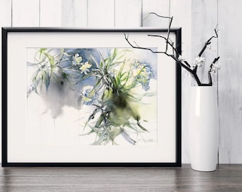 Art print Flower nerium | Original watercolor painting | Oleander plant - white blossoms - botanical  wall art living room decor from artist