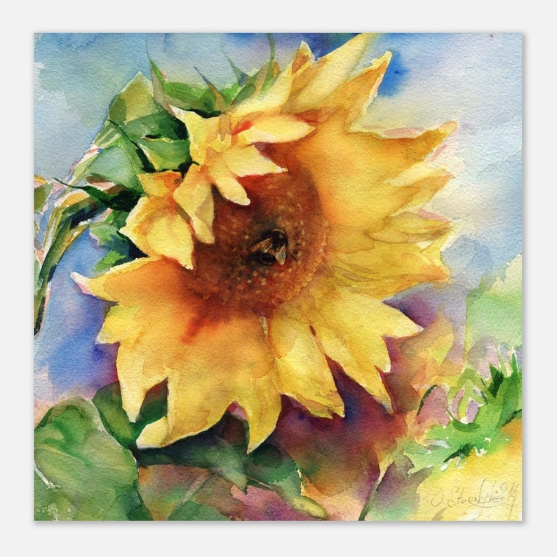 Art print of Sunflower Watercolor painting sunflower Watercolor painting print Sunflower wall art Sunflower print image 5