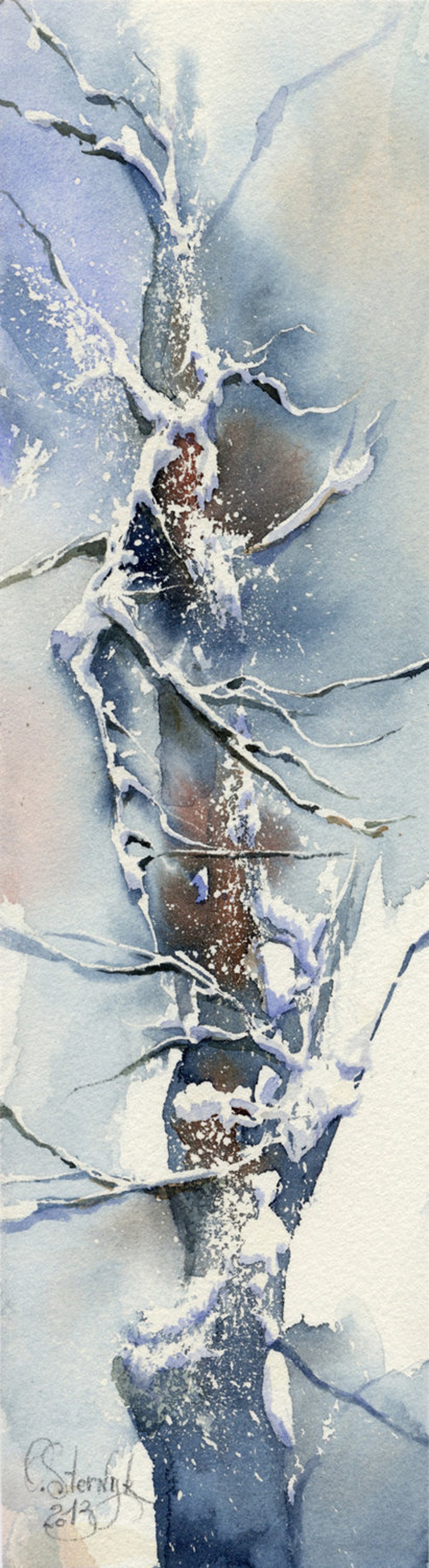 Print of Winter Snow Trees Blue and White Painting First Etsy