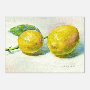 Print of Lemon Painting Watercolor - lemon print - yellow lemons, citrus, paper