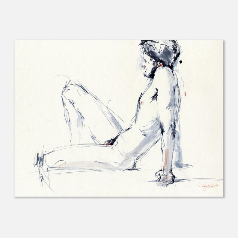 Desnudo - Impresión artística de pintura de desnudo masculino - Boceto de una sesión de desnudo, arte mural de desnudo masculino para dormitorio, giclée sobre papel de acuarela 6 x 8