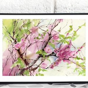 Print of Sakura painting watercolor - cherry blossoms art print - cherry blossom tree flower painting
