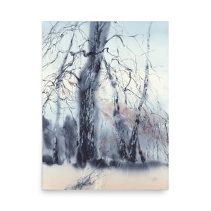 Birkenbaum Aquarelldruck - Rustikales Wohndekor, Naturwandkunst, Waldlandschaftsmalerei-Reproduktion