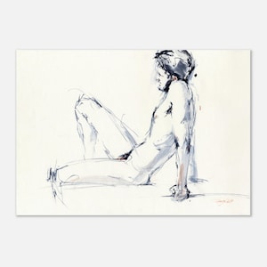 Desnudo - Impresión artística de pintura de desnudo masculino - Boceto de una sesión de desnudo, arte mural de desnudo masculino para dormitorio, giclée sobre papel de acuarela A0