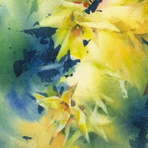 Forsythia art print of watercolor painting yellow flowers eclectic wall art decor for living room giclee on watercolor paper image 4