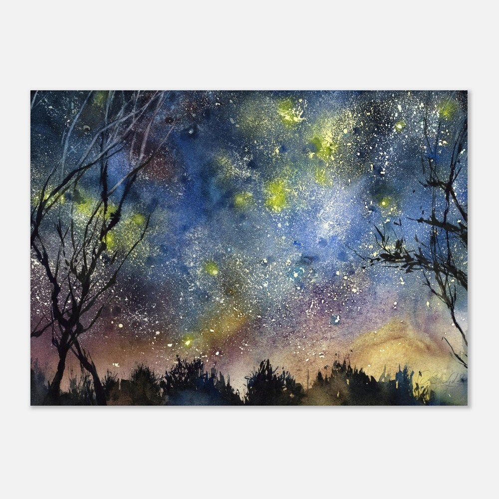 Night Sky Art Print of Watercolor Painting - Starry Night Sky Art Print ...